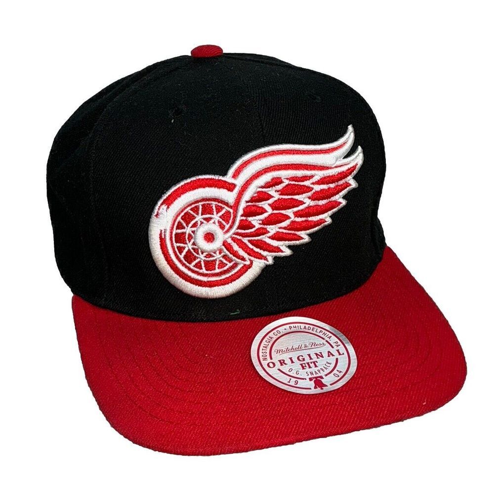 Detroit Red Wings Mitchell & Ness‎ SnapBack Adjustable Hat Red black  Big Logo